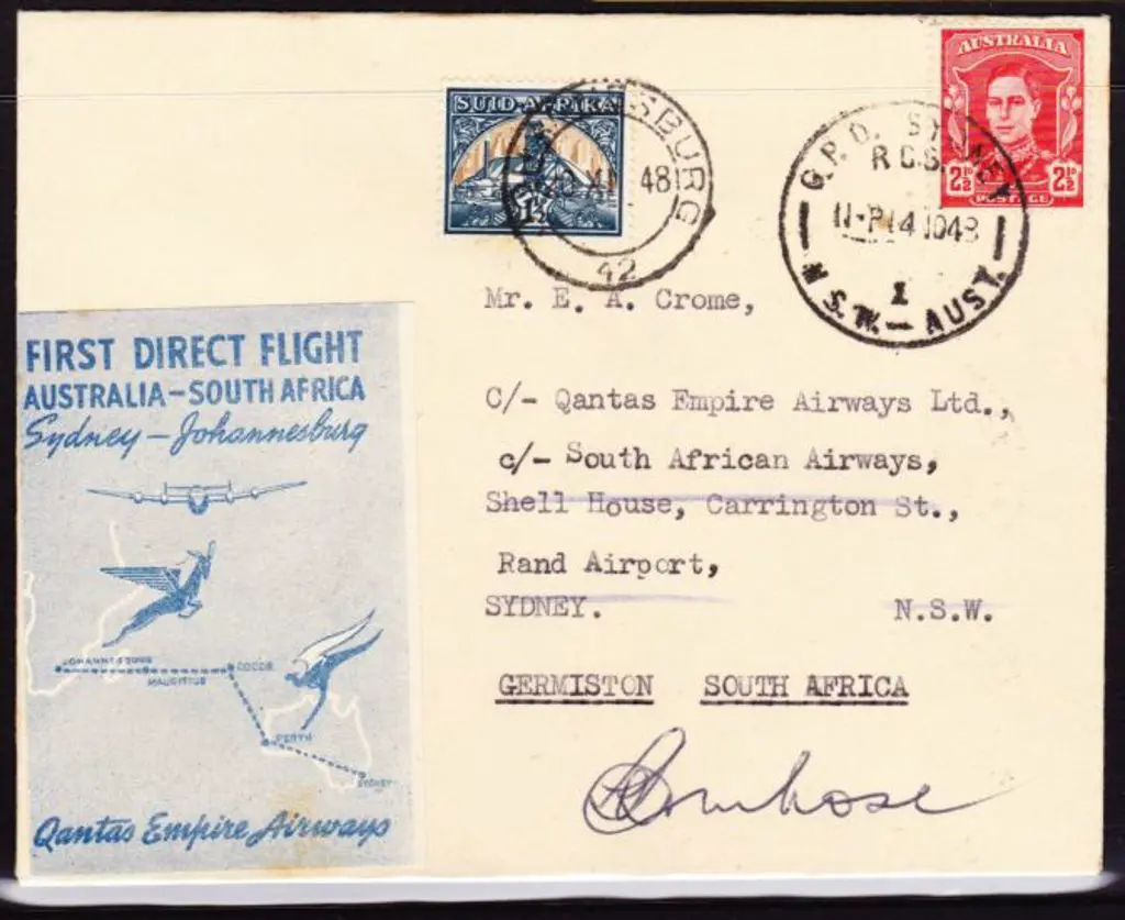 1948 (14th Nov) Australia to South Africa & return ... Image 1++