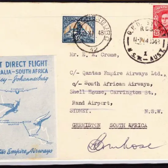 1948 (14th Nov) Australia to South Africa & return ...