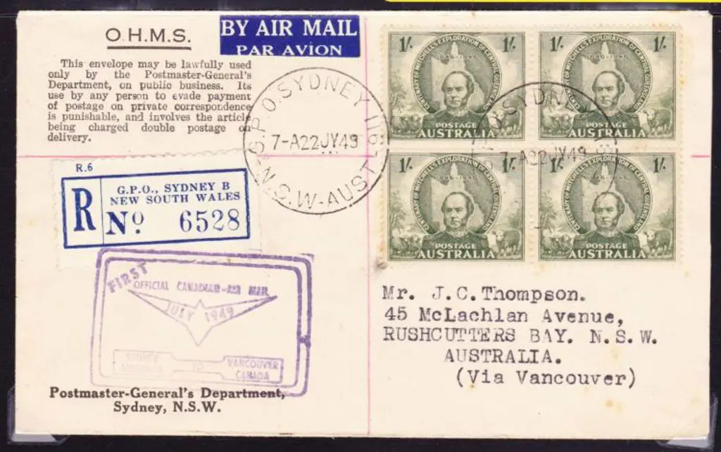 1949 (15th Jan) Sydney to Vancouver & return by ... Image 1++