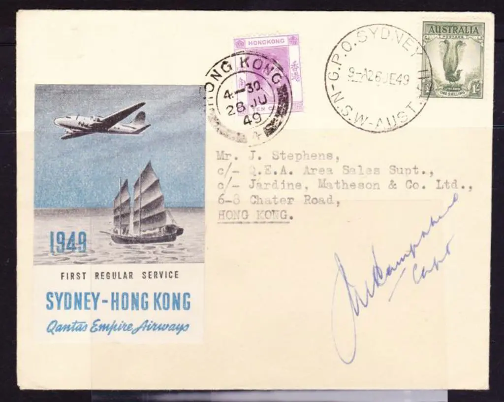 1949 (26th June) Australia to Hong Kong by Qantas ... Image 1++