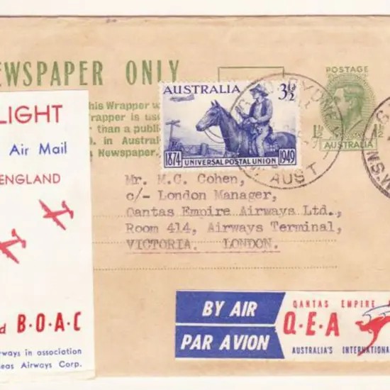 1949 (6th Dec) Australia to England Qantas/BOAC ...