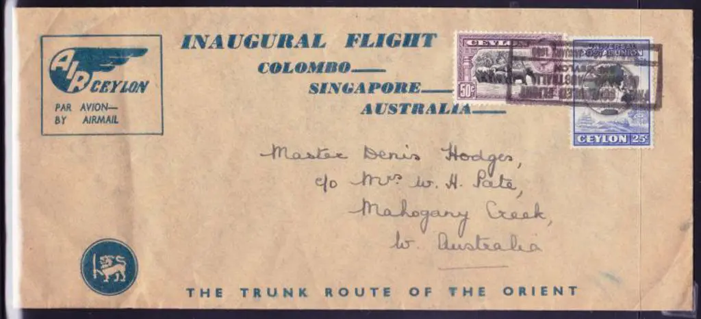 1950 (23rd Jan) Ceylon to Australia by Air Ceylon ... Image 1++