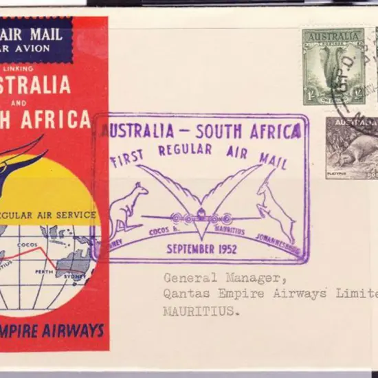 1952 (1st Sept) Australia to South Africa plus ...