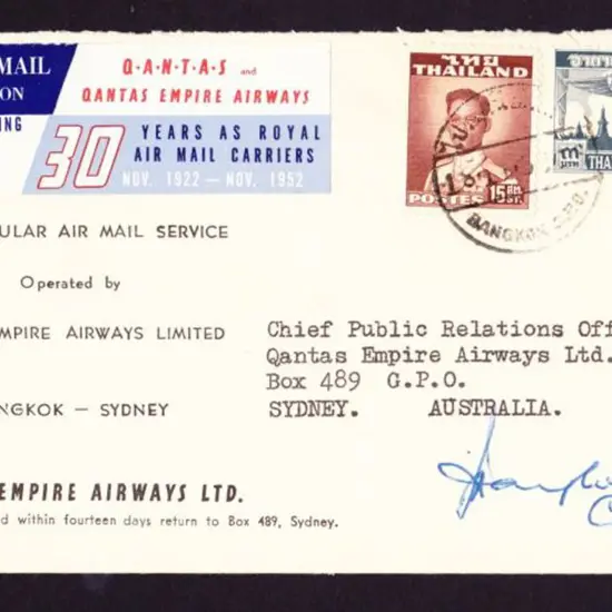 1953 (14th Nov) Bangkok to Sydney return Qantas ...