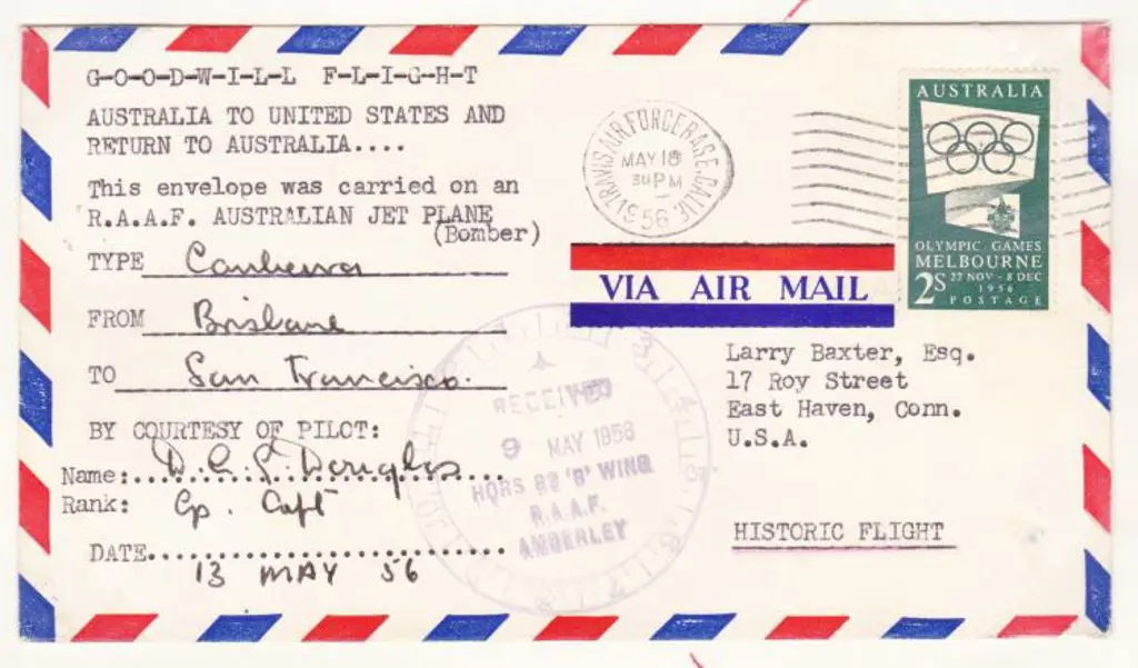 1956 (13th May) Australia to USA & return Goodwill ... Image 1++