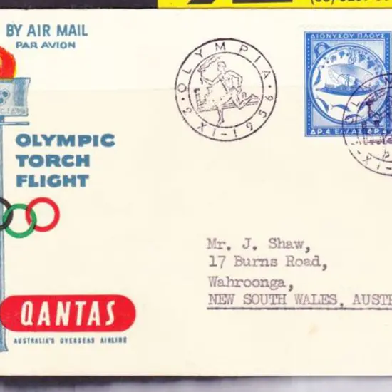 1956 (20th Nov) Greece to Australia Olympic Torch ...