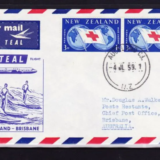 1959 (4th July) Brisbane to Auckland & return TEAL ...