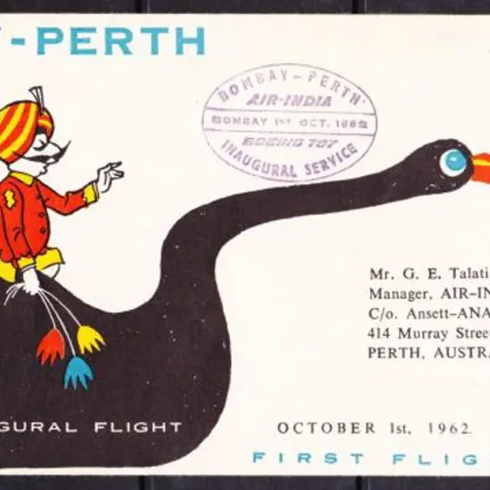 1962 (7th May & 3rd Oct) India to Australia & ...