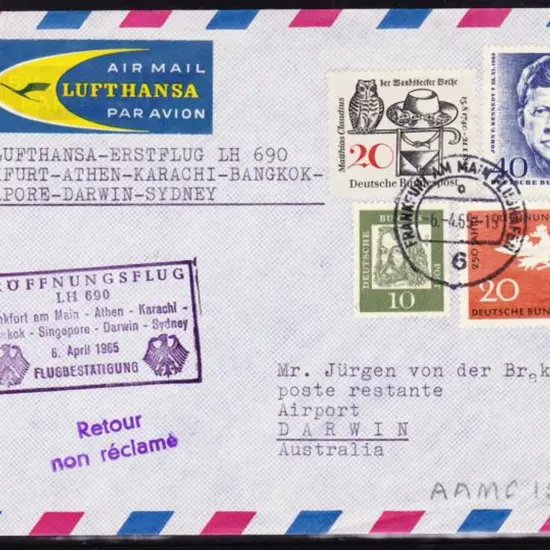 1965 (6th April) Germany to Australia by Lufthansa ...