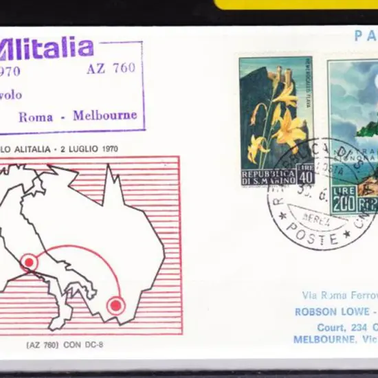 1970 (30th June) Italy to Australia by Alitalia ...