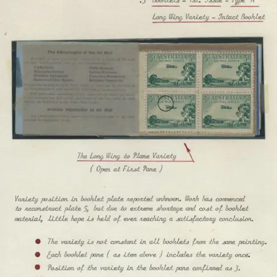 1930 3d Airmail booklet Type A ("Air Mail Saves ...