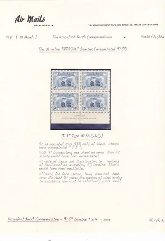 1931 3d Kingsford Smith's Ash imprint block of 4 ... Image 1++