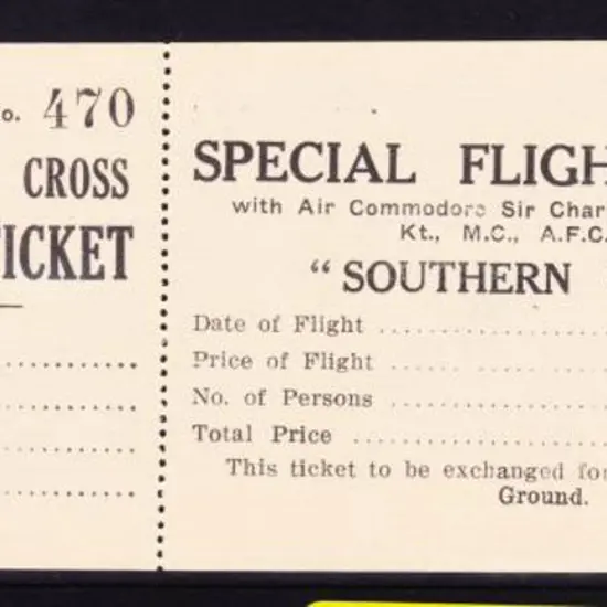1930's "Southern Cross Flight Ticket" unused ...