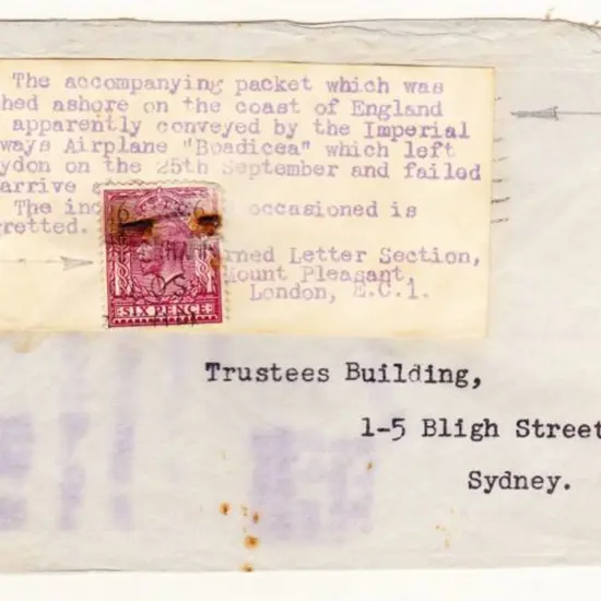 1936 (25th Sept) Imperial Airways England to ...