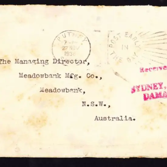 1938 (27th Nov) ditto but with GB 1½d KGVI tied by ...