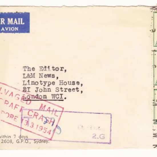1954 (13th March) ditto but 2 covers. One with the ...