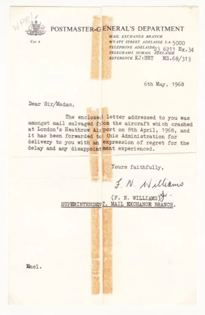 1968 (8th April) The PMG Adelaide official letter ... Image 1++