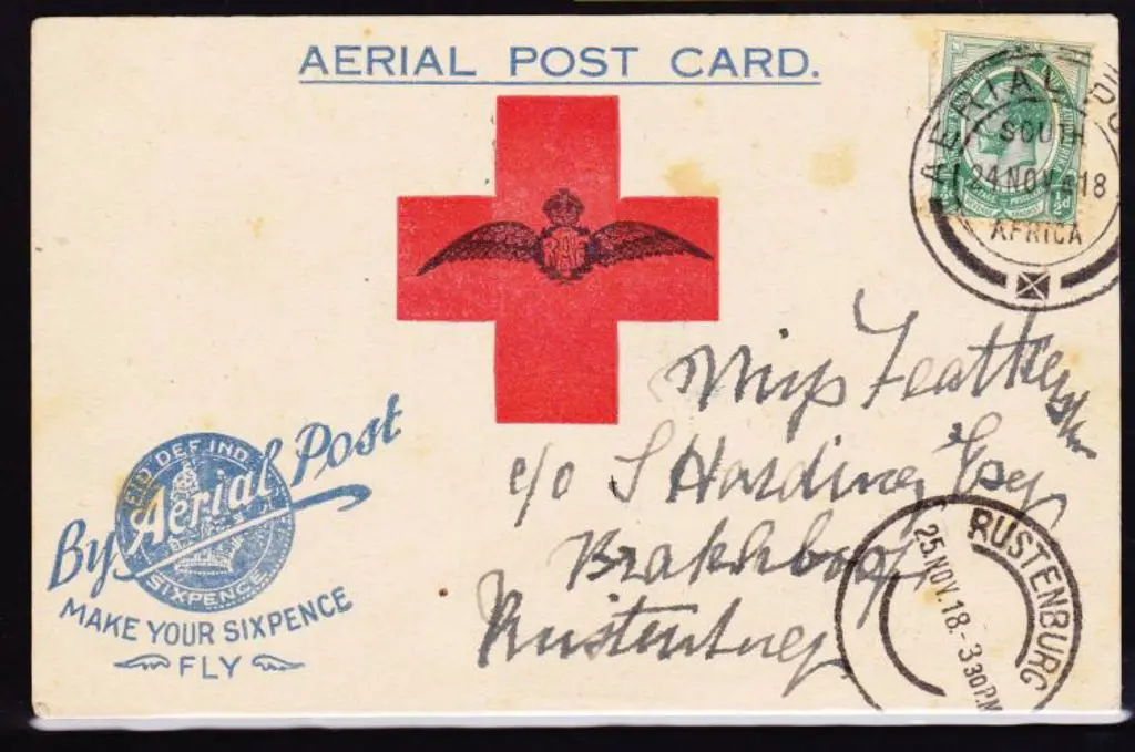 1918 (24th Nov) South Africa Aerial Post Card "By ... Image 1++