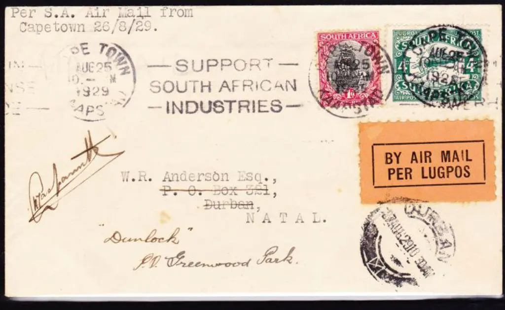 1929 (25th Aug) Cape Town to Durban Union Airways ... Image 1++