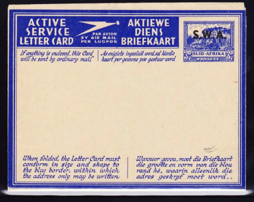 1943 3d South Africa Aerogramme Type IV "Active ... Image 1++