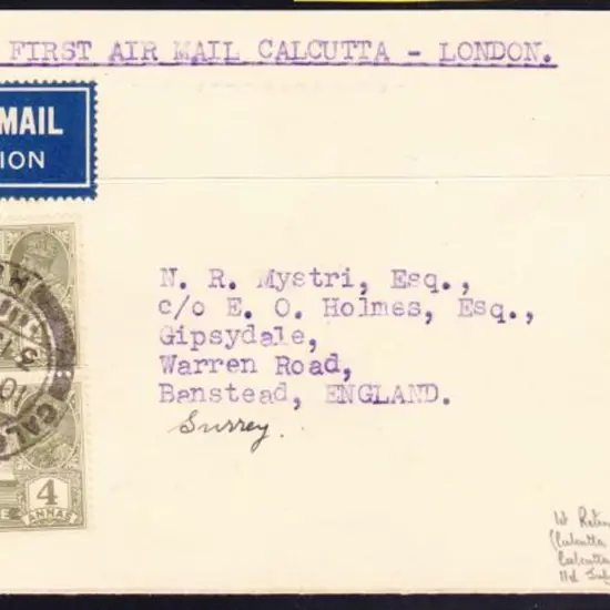 1933 (2nd July) Calcutta to Karachi & onto London ...