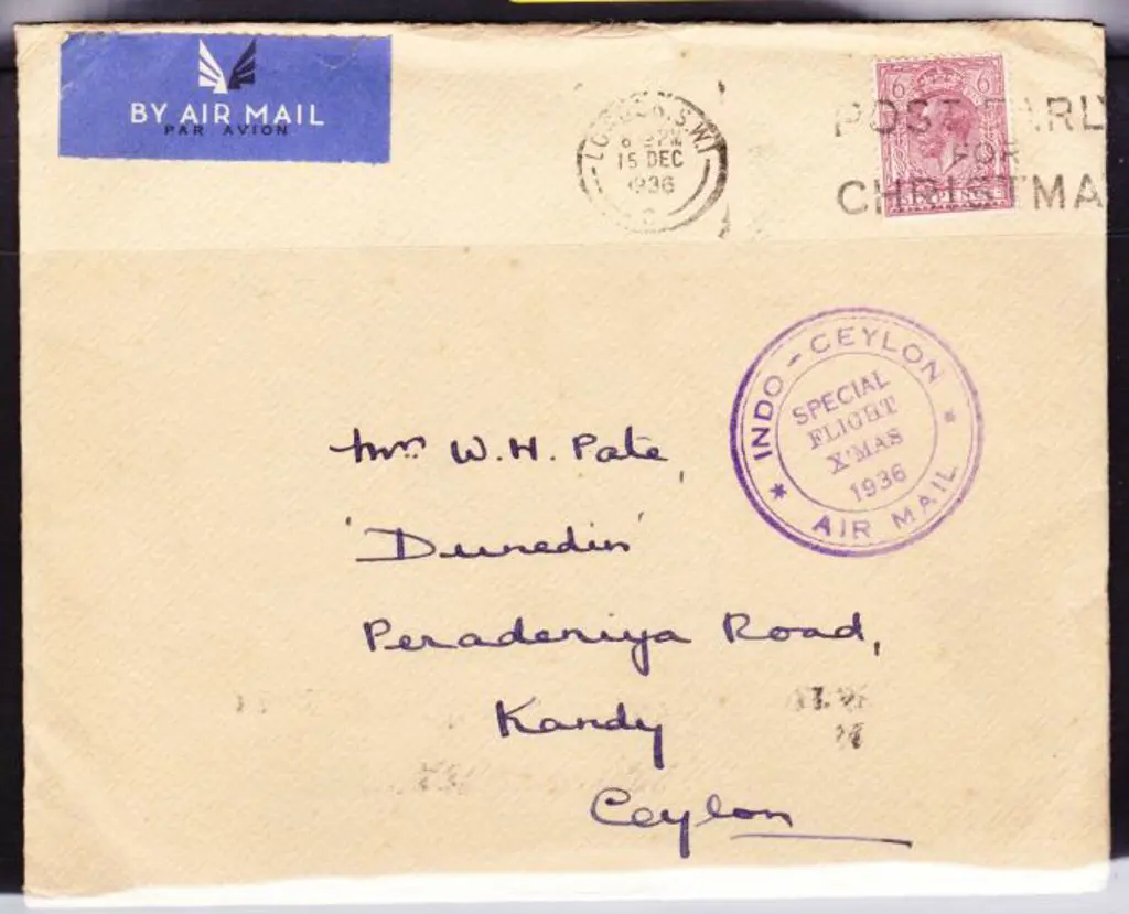 1936 (15th Dec) London to Ceylon Airmail with GB ... Image 1++