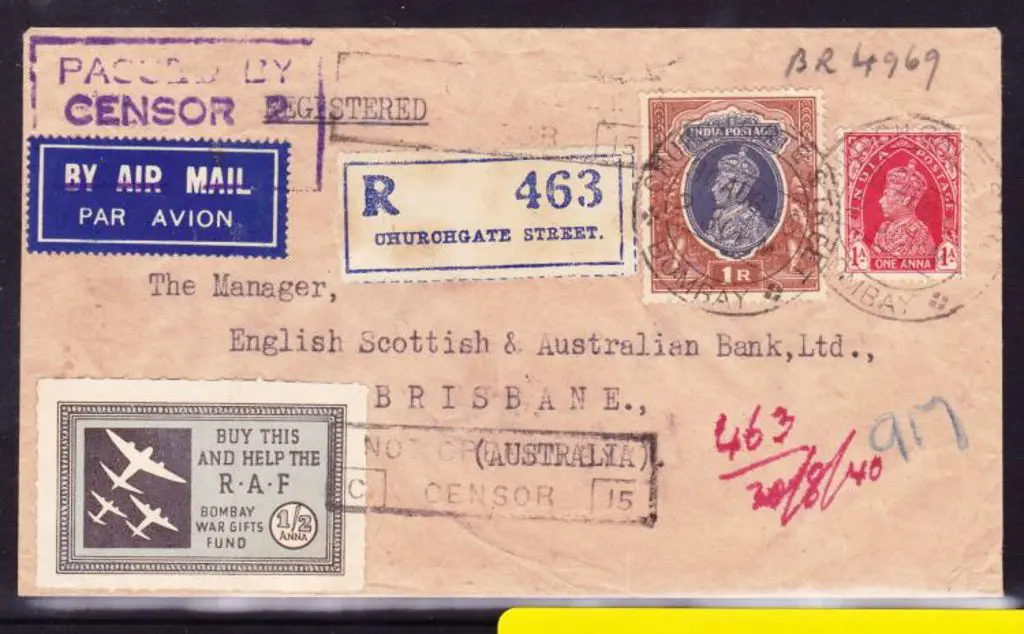 1940 (30th Aug) Bombay to Brisbane Registered ... Image 1++