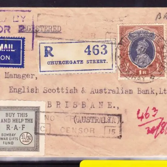 1940 (30th Aug) Bombay to Brisbane Registered ...