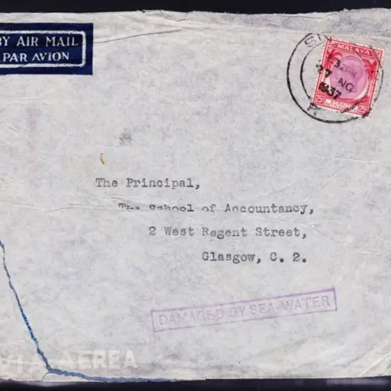 1937 (27th Nov) Cover sent airmail to Glasgow with ...