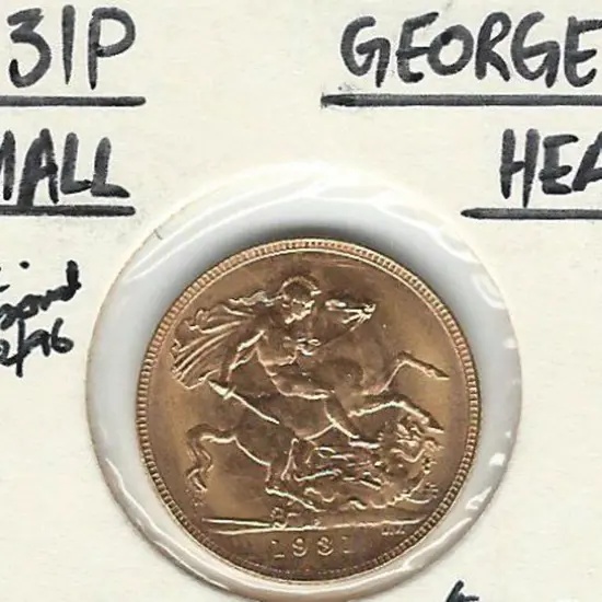 1931 KGV Sovereign from Perth. Unc