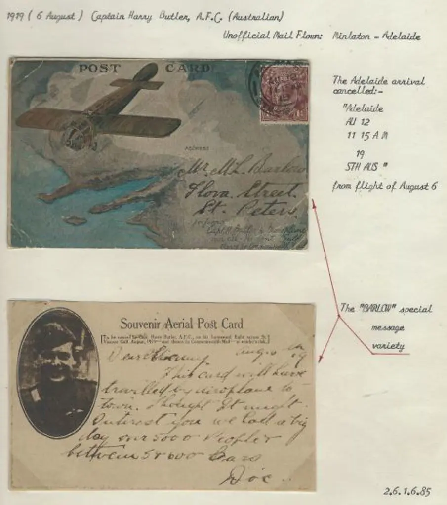 1919 (10th Aug) Minlaton to Adelaide Harry Butler ... Image 1++