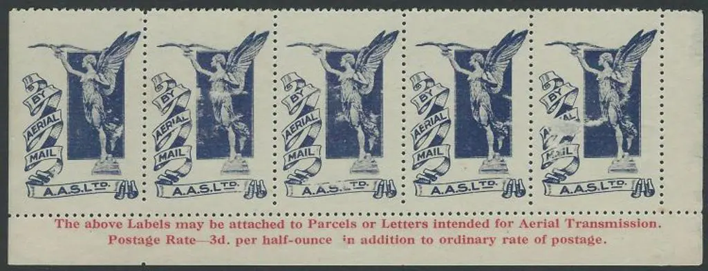 1920's "By Aerial Mail" A.A.S. Ltd strip of 5 ... Image 1++