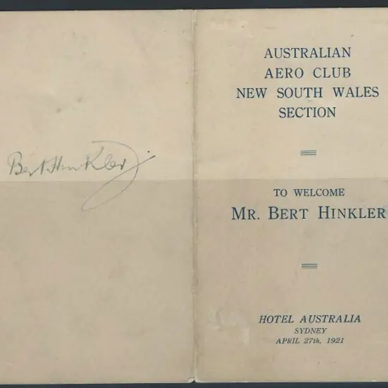 1921 (27th April) Australian Aero Club New South ...