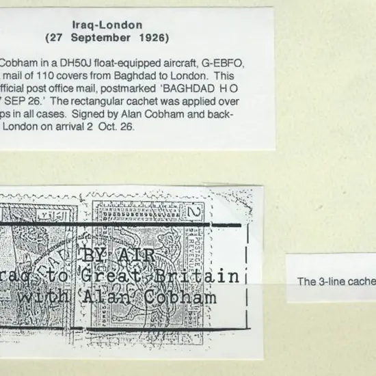 1926 (30th June) Baghdad to London Cobham ...