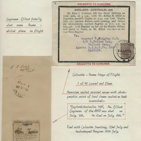 1926 (30th June) Calcutta to Rangoon Cobham ...