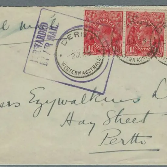 1928 (2nd July) Derby to Perth cover bearing strip ...