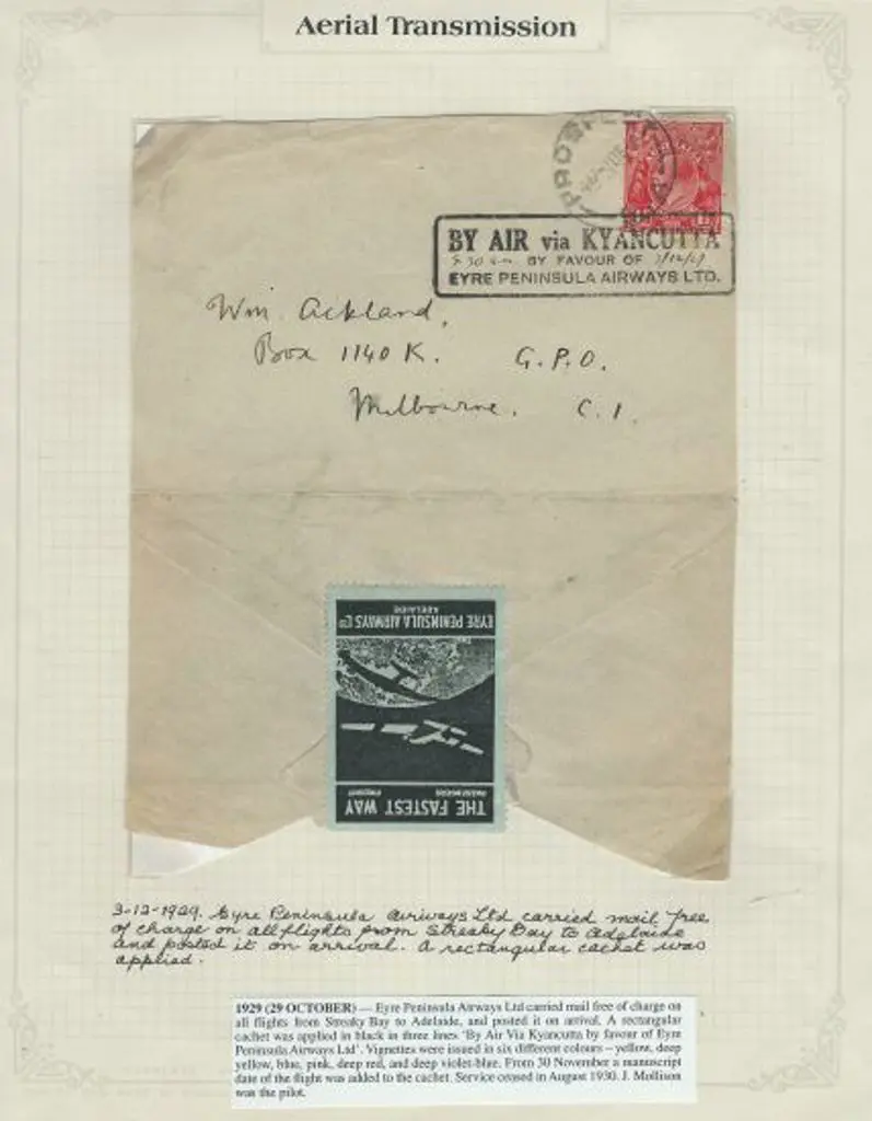 1929 (29th Oct) Streaky Bay to Adelaide by Eyre ... Image 1++
