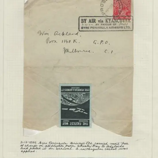 1929 (29th Oct) Streaky Bay to Adelaide by Eyre ...