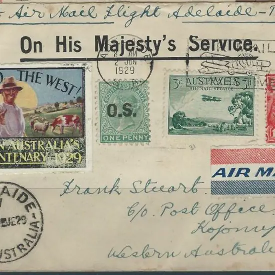 1929 (2nd June) Adelaide to Perth & one Adelaide ...