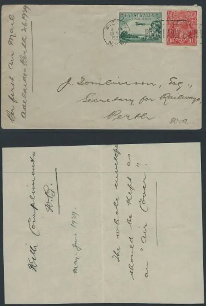 1929 (2nd June) Adelaide to Perth cover with 3d ... Image 1++