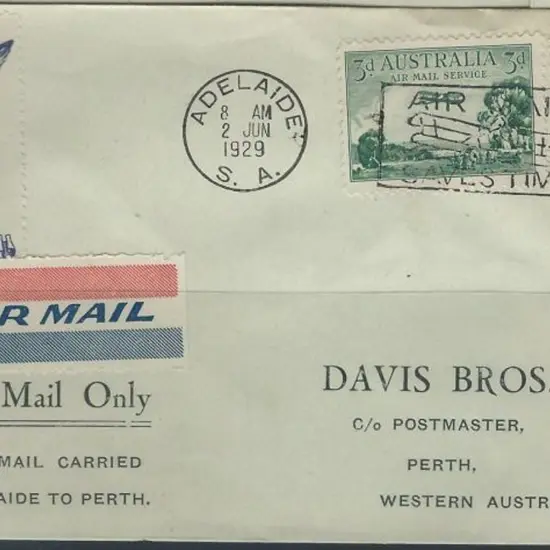 1929 (2nd June) Adelaide to Perth Davis Bros ...