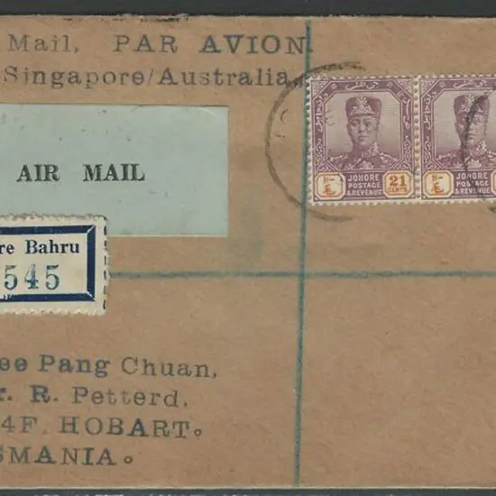 1932 (7th Jan) Singapore to Australia intermediate ...
