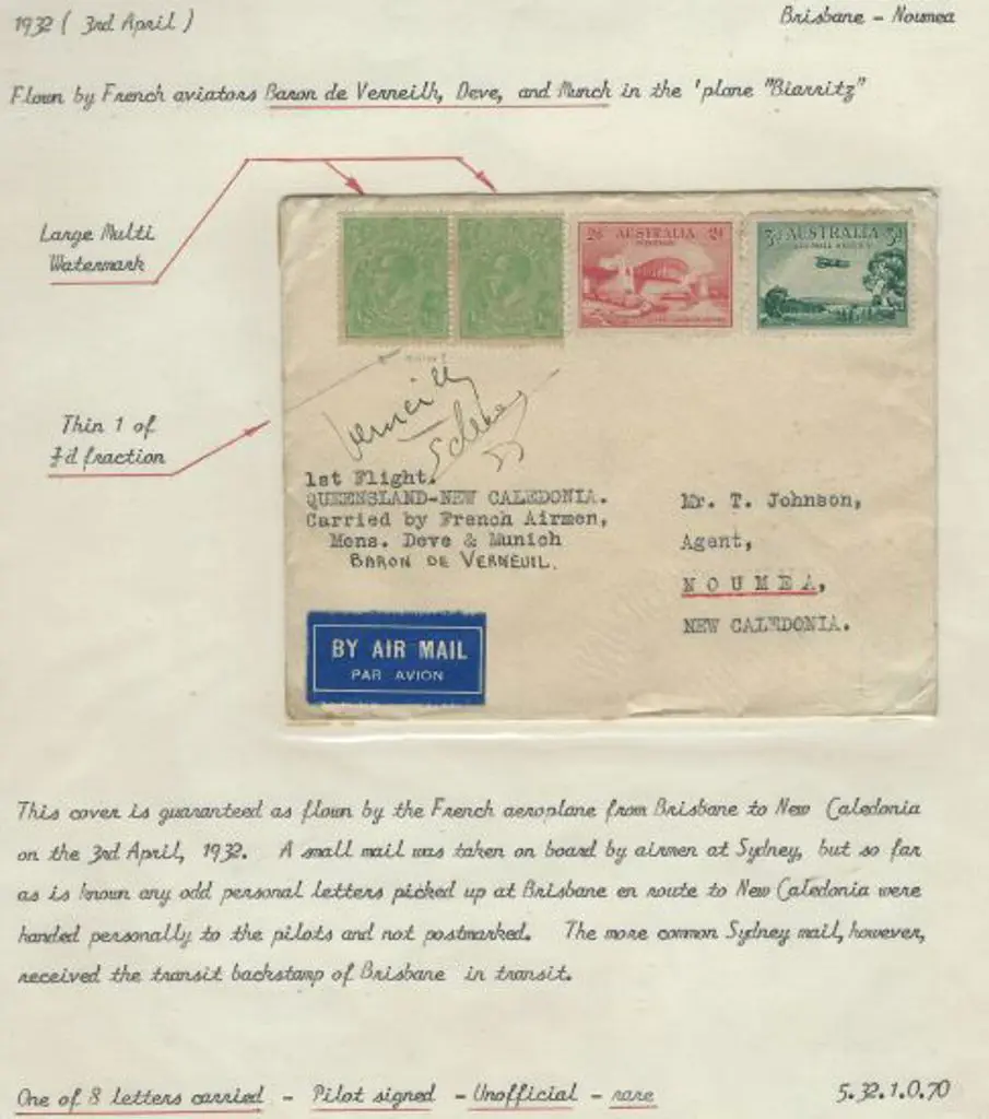 1932 (9th March) Brisbane to Noumea flown by Baron ... Image 1++
