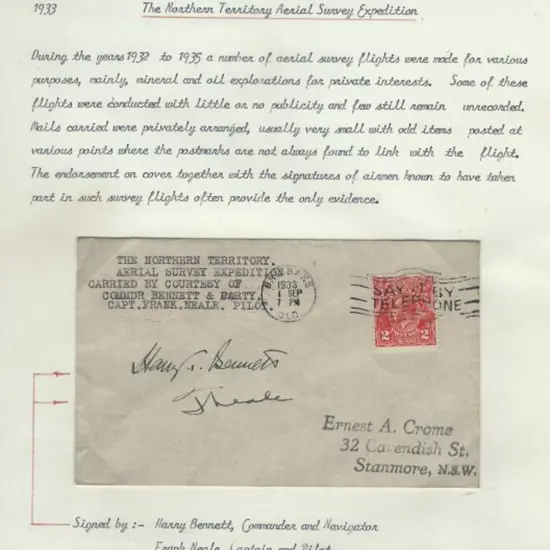 1933 (1st Sep) Northern Territory Aerial Survey ...
