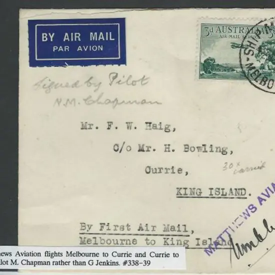 1933 (13th-14th Oct) Melbourne to King Island & ...