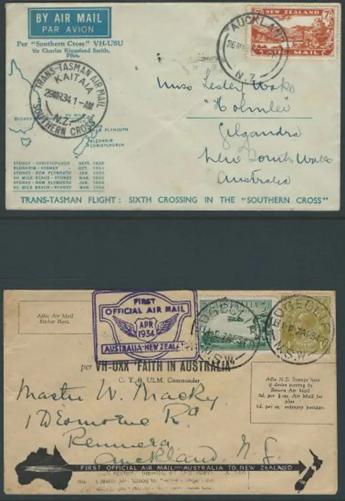 1934 (29th March) NZ to Aust illust cover for ... Image 1++