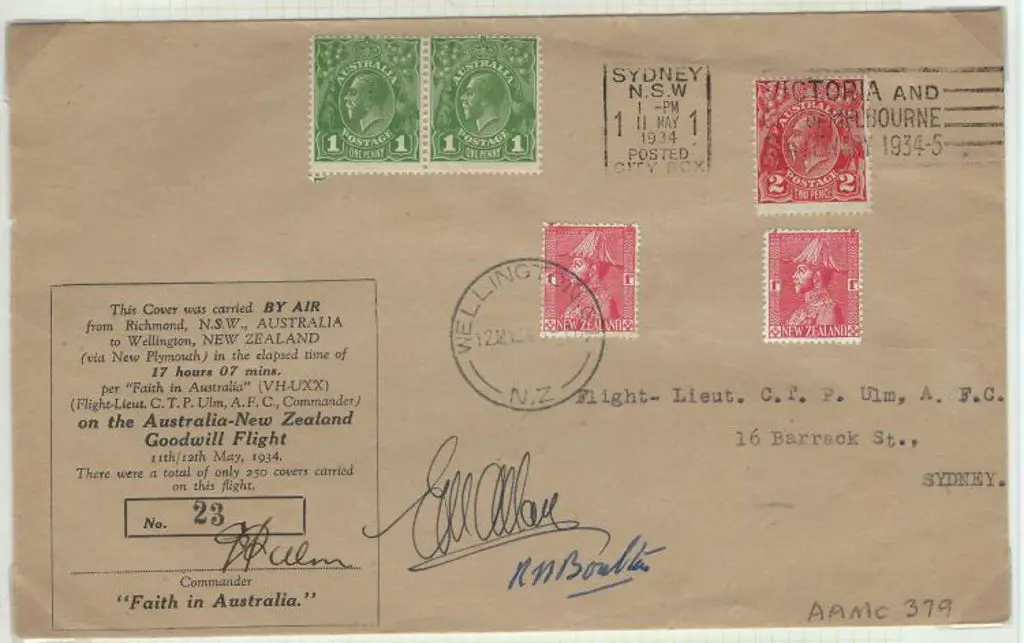 1934 (11th May) Australia to NZ "Goodwill flight" ... Image 1++