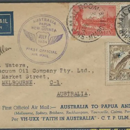 1934 (20th July) Australia to New Guinea & return ...