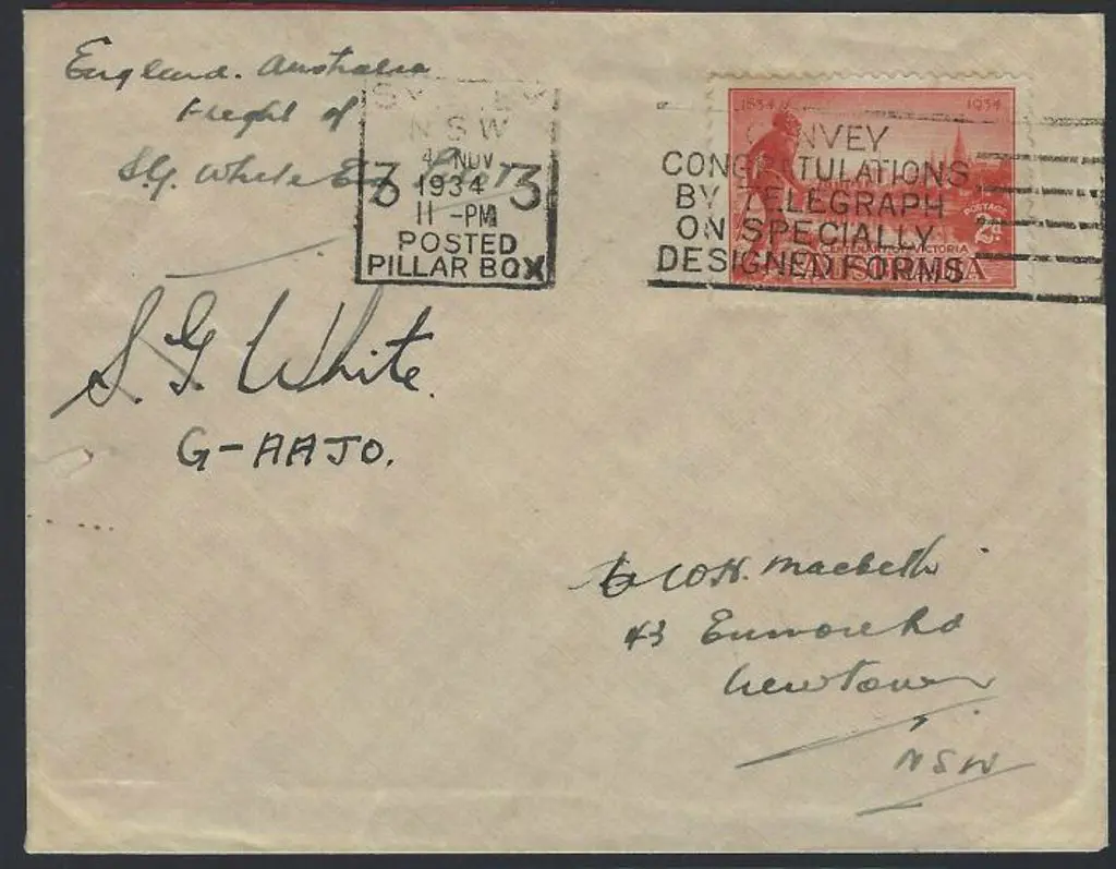 1934 (18th Sept) Darwin to Sydney by SG White in ... Image 1++