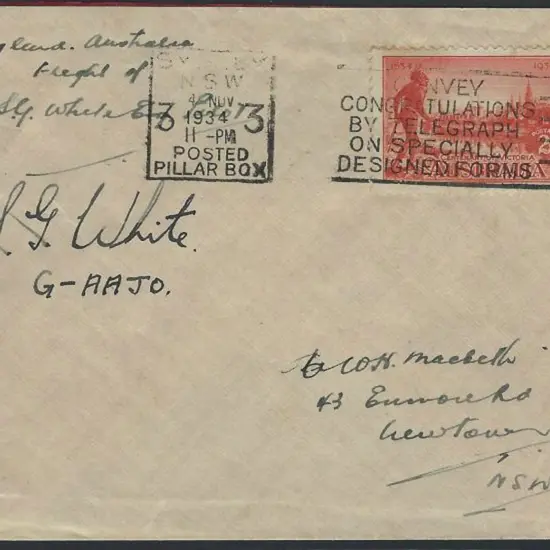 1934 (18th Sept) Darwin to Sydney by SG White in ...